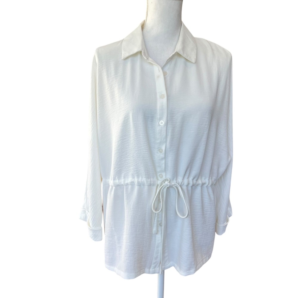 Fred David Shirt Button Down Size Medium Ivory Long Sleeve‎